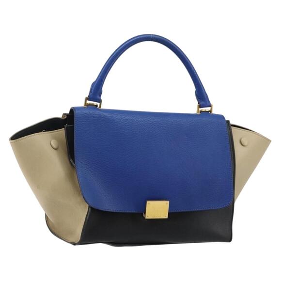 CELINE Trapeze Small Hand Bag Leather Blue Gold - Picture 1 of 13